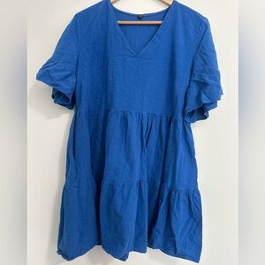 Fancyinn Spring  Babydoll Blue V-Neck Tiered Sun Dress